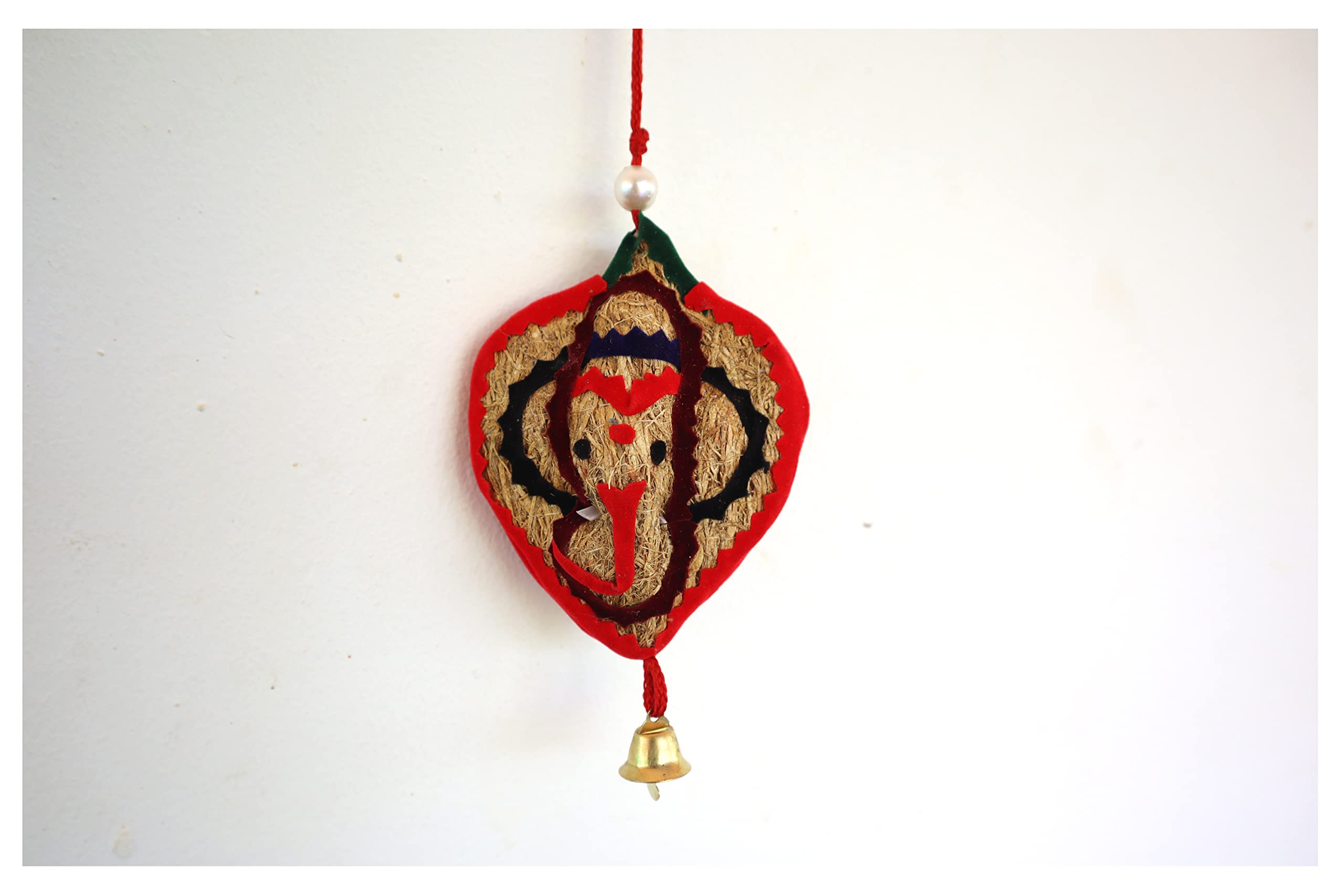 Usira Vetiver Leafe Hanging Ganesha Ji Pack Of 6,Ganpati Wall And Pooja Room Hanging And From Lavancha Root Sculpture Lord Ganes